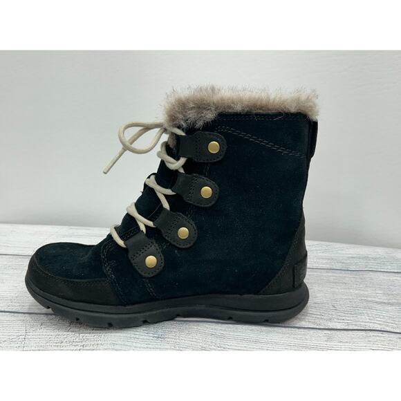 Sorel Womens Black Suede Explorer Joan Waterproof Winter Boots Faux Fur Size 6.5 - Picture 5 of 11